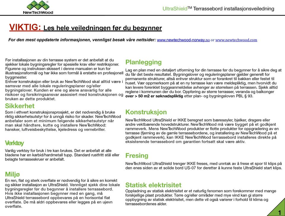 Figurene og instruksen skissert i denne manualen er kun for illustrasjonsformål og har ikke som formål å erstatte en profesjonell byggmester.