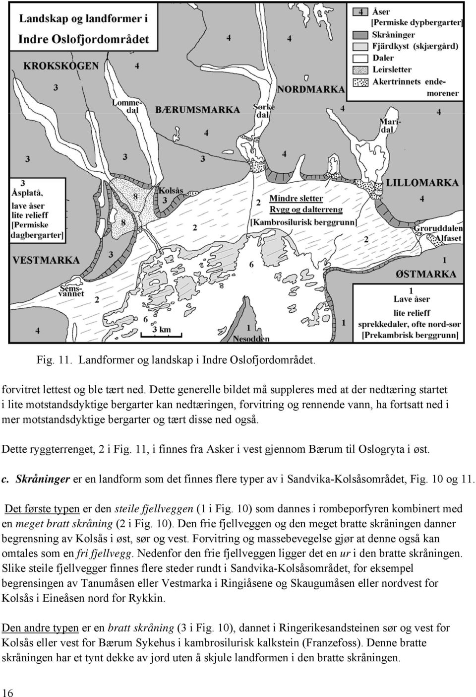 tært disse ned også. Dette ryggterrenget, 2 i Fig. 11, i finnes fra Asker i vest gjennom Bærum til Oslogryta i øst. c.