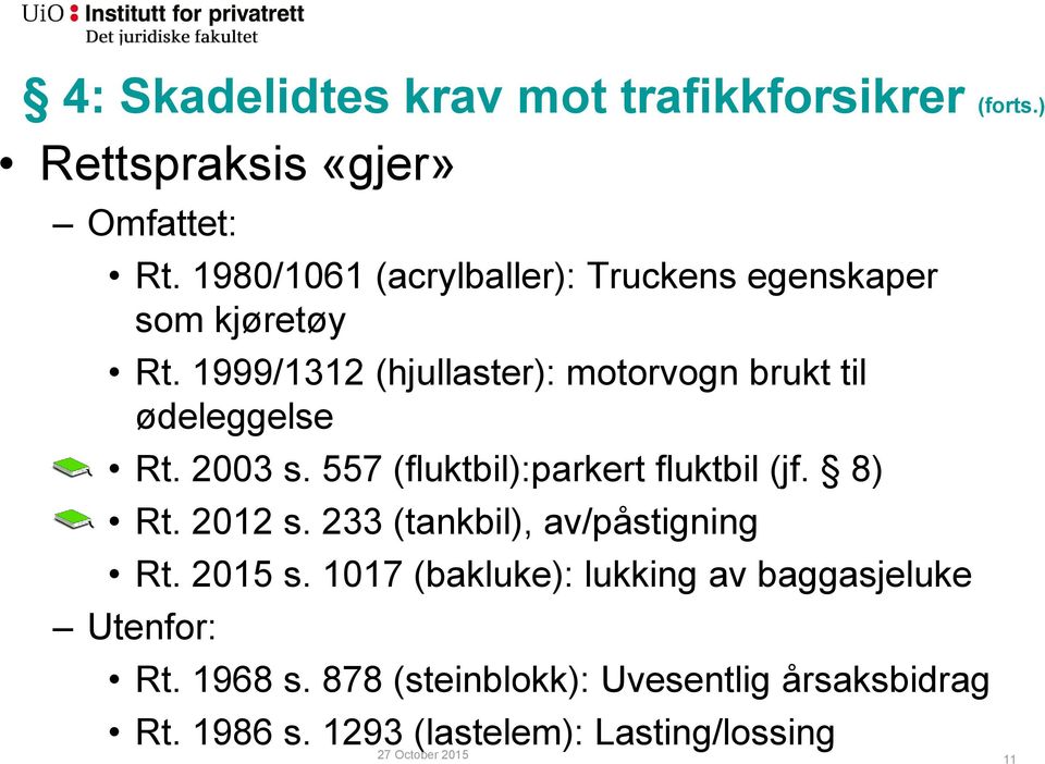 1999/1312 (hjullaster): motorvogn brukt til ødeleggelse Rt. 2003 s. 557 (fluktbil):parkert fluktbil (jf. 8) Rt. 2012 s.