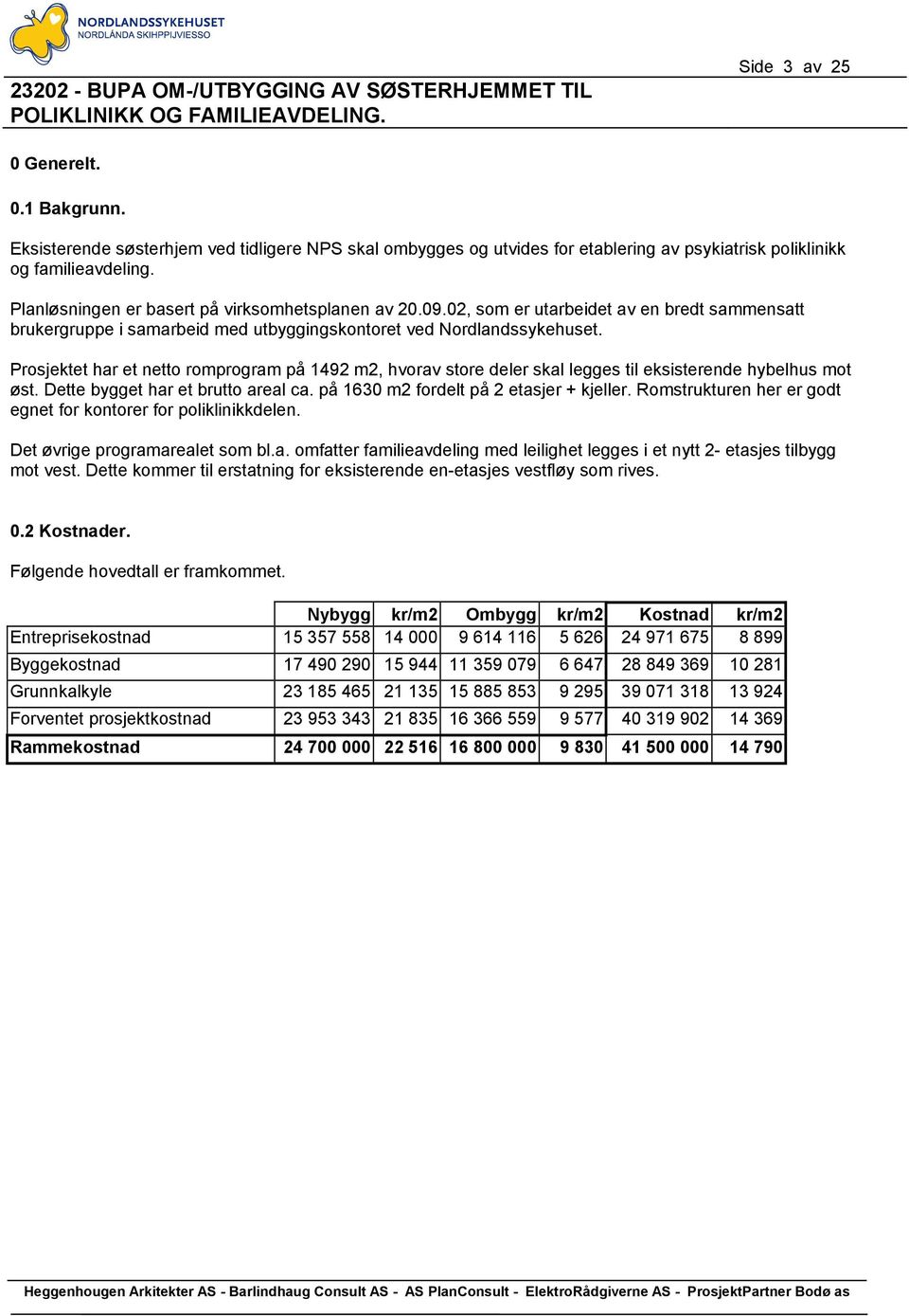 Prosjektet har et netto romprogram på 1492 m2, hvorav store deler skal legges til eksisterende hybelhus mot øst. Dette bygget har et brutto areal ca. på 1630 m2 fordelt på 2 etasjer + kjeller.