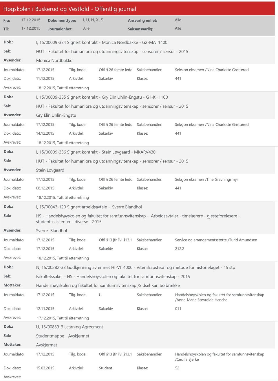 2015 Arkivdel: Sakarkiv I, 15/00009-335 Signert kontrakt - Gry Elin hlin-engstu - G1-KH1100 HT - Fakultet for humaniora og utdanningsvitenskap - sensorer / sensur - 2015 Gry Elin hlin-engstu Seksjon