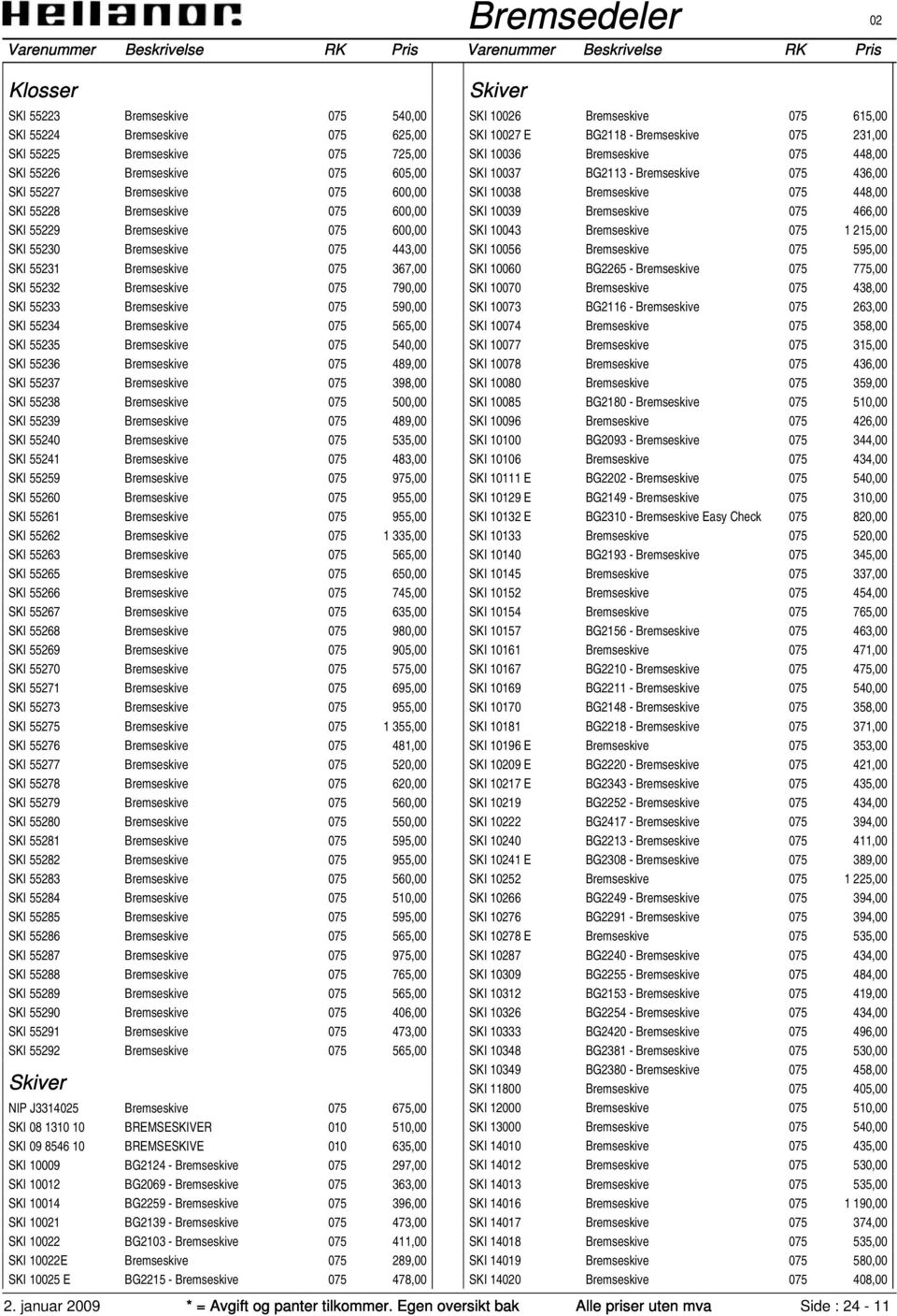 Bremseskive 075 565,00 SKI 55235 Bremseskive 075 540,00 SKI 55236 Bremseskive 075 489,00 SKI 55237 Bremseskive 075 398,00 SKI 55238 Bremseskive 075 500,00 SKI 55239 Bremseskive 075 489,00 SKI 55240