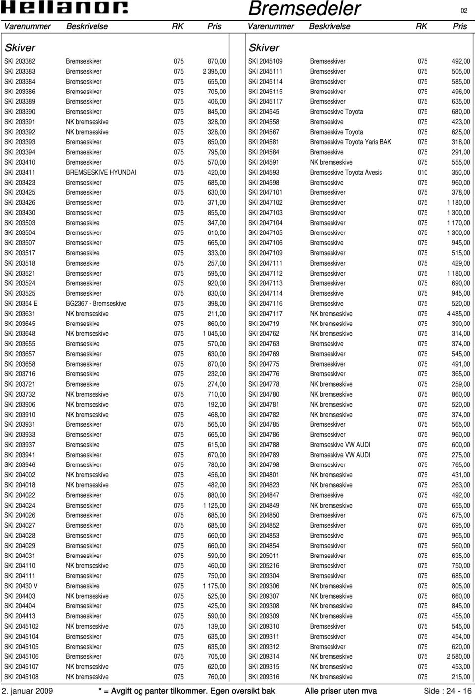 075 570,00 SKI 203411 BREMSESKIVE HYUNDAI 075 420,00 SKI 203423 Bremseskiver 075 685,00 SKI 203425 Bremseskiver 075 630,00 SKI 203426 Bremseskiver 075 371,00 SKI 203430 Bremseskiver 075 855,00 SKI