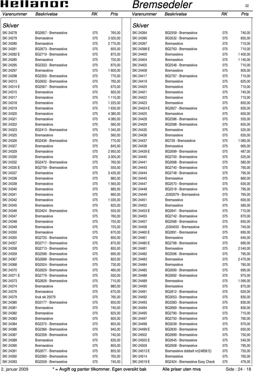 765,00 SKI 24314 E BG2567 - Bremseskive 075 670,00 SKI 24315 Bremseskive 075 920,00 SKI 24317 Bremseskive 075 1 115,00 SKI 24318 Bremseskive 075 1 225,00 SKI 24319 Bremseskive 075 1 630,00 SKI 24320