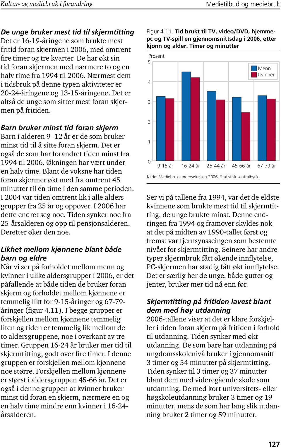 Det er altså de unge som sitter mest foran skjermen på fritiden. Barn bruker minst tid foran skjerm Barn i alderen 9-12 år er de som bruker minst tid til å sitte foran skjerm.