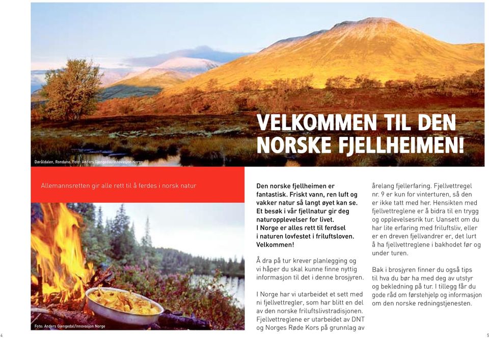 Et besøk i vår fjellnatur gir deg naturopplevelser for livet. I Norge er alles rett til ferdsel i naturen lovfestet i friluftsloven. Velkommen!