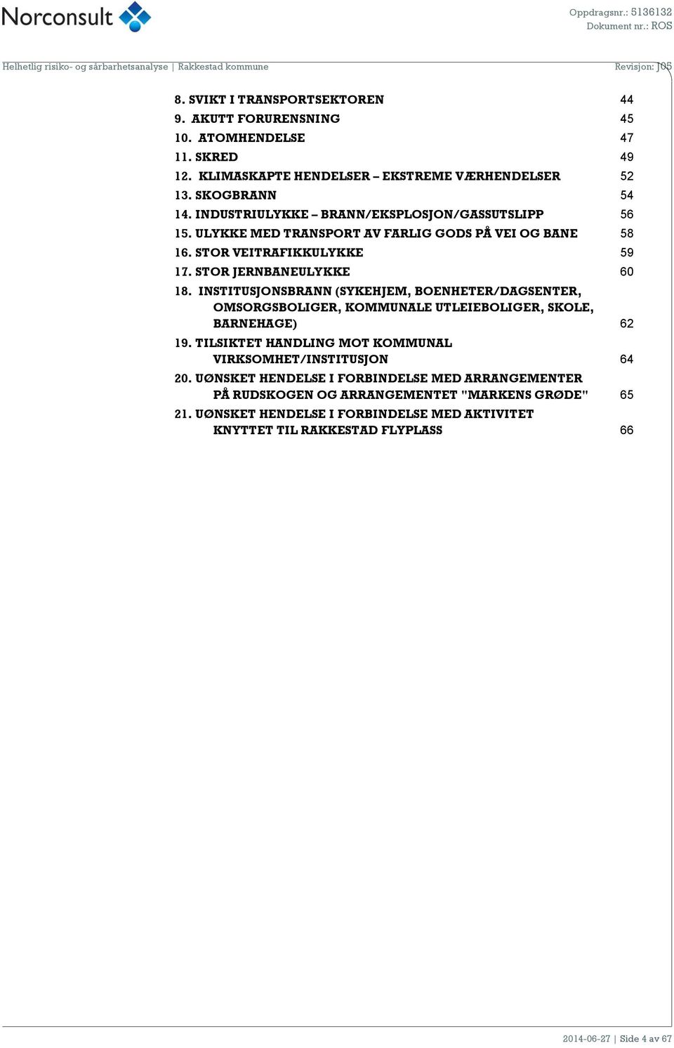 INSTITUSJONSBRANN (SYKEHJEM, BOENHETER/DAGSENTER, OMSORGSBOLIGER, KOMMUNALE UTLEIEBOLIGER, SKOLE, BARNEHAGE) 62 19. TILSIKTET HANDLING MOT KOMMUNAL VIRKSOMHET/INSTITUSJON 64 20.