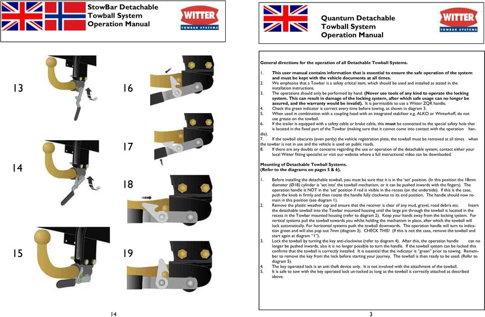 (Never use tools of any kind to operate the locking system. This can result in damage of the locking system, after which safe usage can no longer be assured, and the warranty would be invalid).