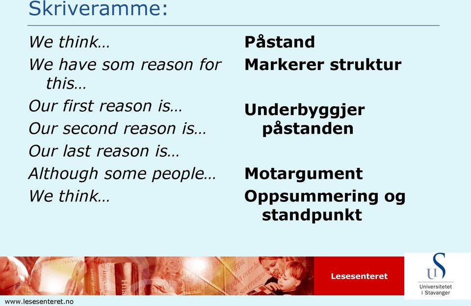 people We think Påstand Markerer struktur Underbyggjer påstanden