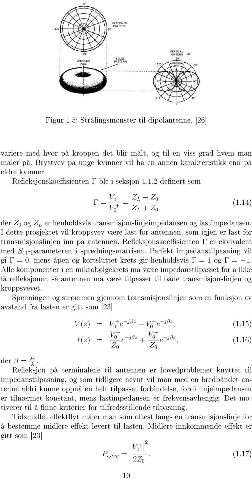 14) der Z 0 og Z L er henholdsvis transmisjonslinjeimpedansen og lastimpedansen. I dette prosjektet vil kroppsvev være last for antennen, som igjen er last for transmisjonslinjen inn på antennen.