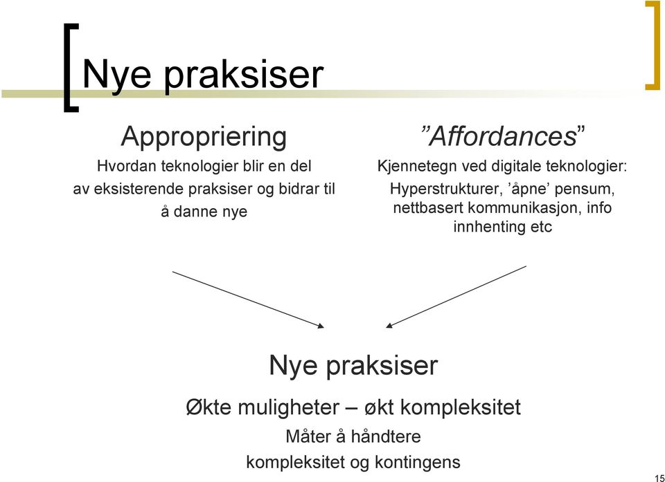 teknologier: Hyperstrukturer, åpne pensum, nettbasert kommunikasjon, info