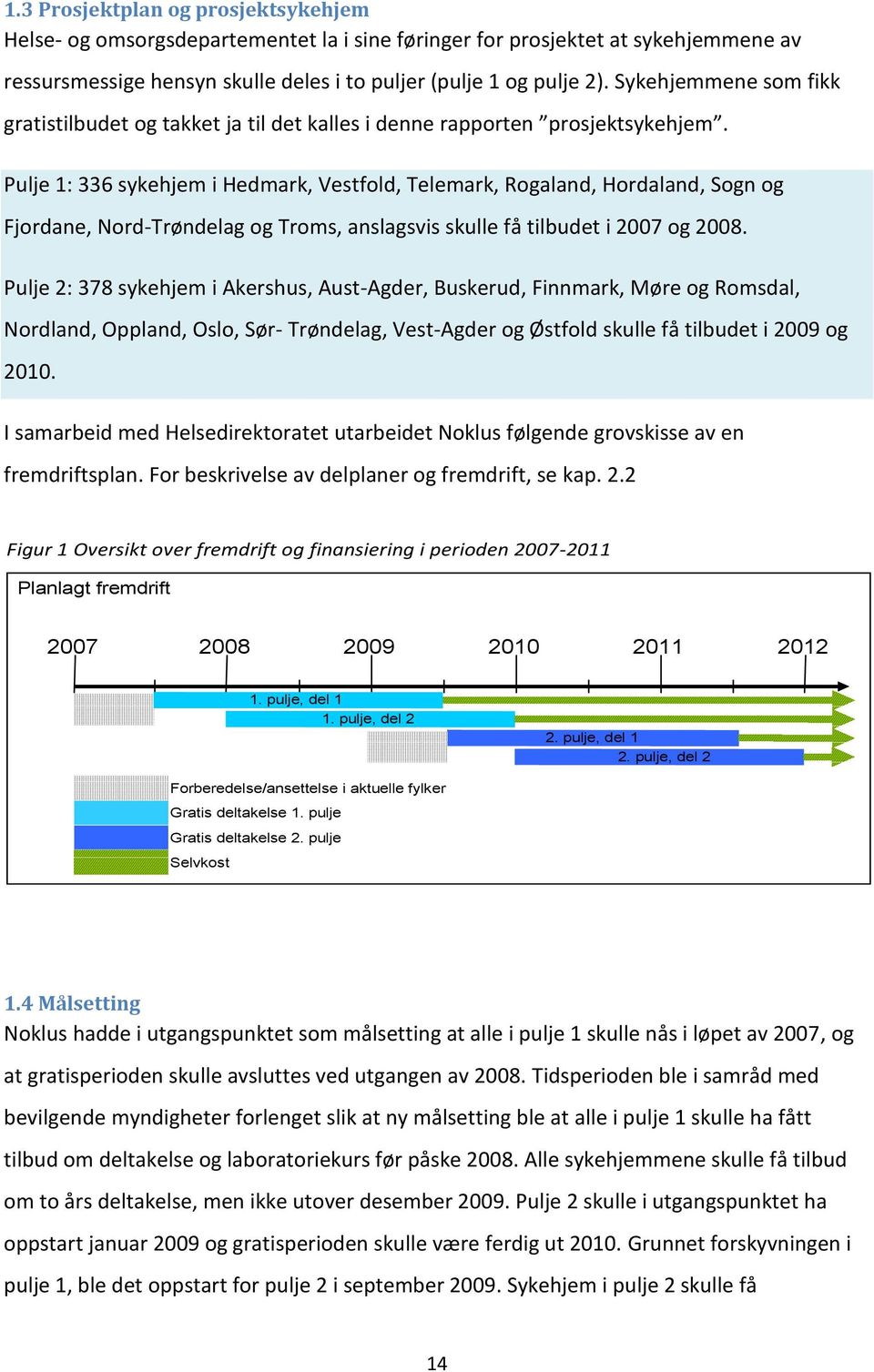 Pulje 1: 336 sykehjem i Hedmark, Vestfold, Telemark, Rogaland, Hordaland, Sogn og Fjordane, Nord-Trøndelag og Troms, anslagsvis skulle få tilbudet i 2007 og 2008.