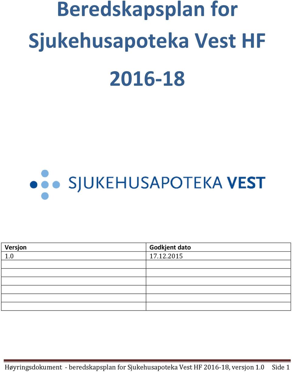 2015 Høyringsdokument - beredskapsplan for