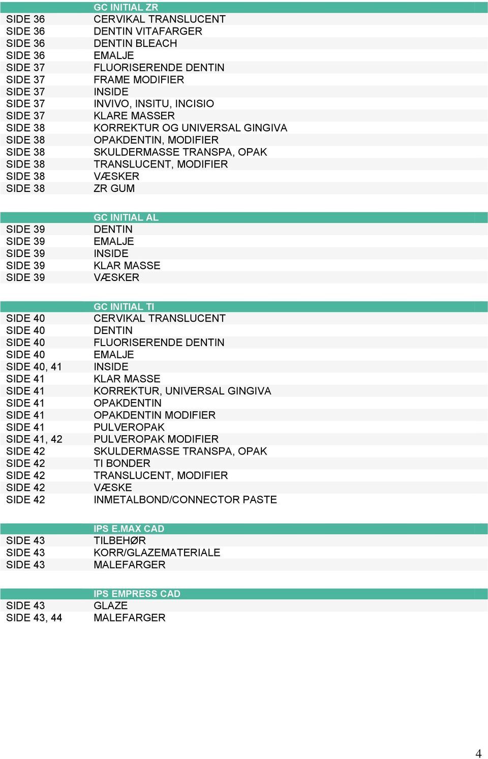 39 SIDE 39 SIDE 39 SIDE 39 SIDE 39 GC INITIAL AL DENTIN EMALJE INSIDE KLAR MASSE VÆSKER SIDE 40 SIDE 40 SIDE 40 SIDE 40 SIDE 40, 41 SIDE 41 SIDE 41 SIDE 41 SIDE 41 SIDE 41 SIDE 41, 42 SIDE 42 SIDE 42