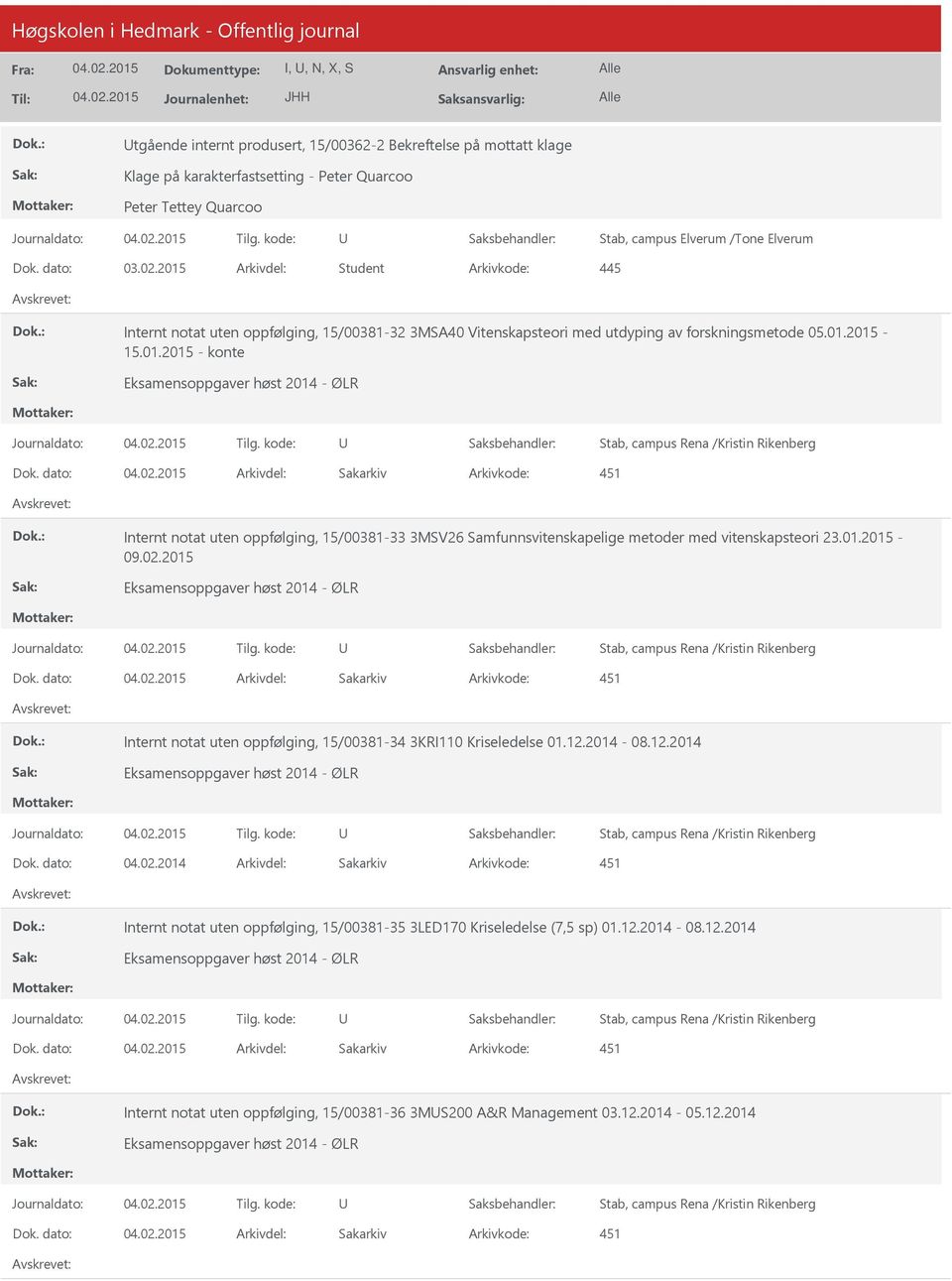 dato: Arkivdel: Sakarkiv Internt notat uten oppfølging, 15/00381-33 3MSV26 Samfunnsvitenskapelige metoder med vitenskapsteori 23.01.2015-09.02.2015 Dok.