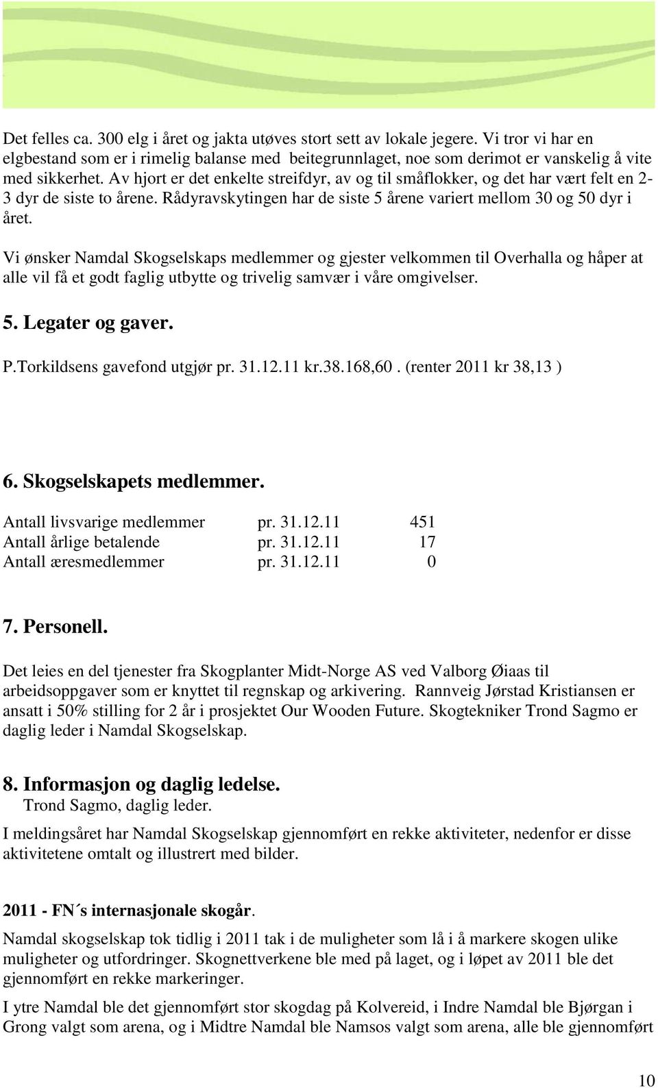 Vi ønsker Namdal Skogselskaps medlemmer og gjester velkommen til Overhalla og håper at alle vil få et godt faglig utbytte og trivelig samvær i våre omgivelser. 5. Legater og gaver. P.