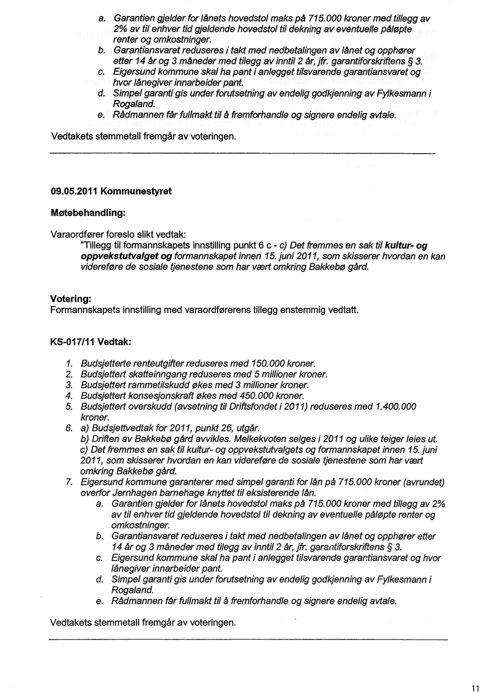 Eigersund kommune skal ha pant i anlegget tilsvarende garantiansvaret og hvor lånegiver innarbeider pant. d. Simpel garanti gis under forutsetning av en