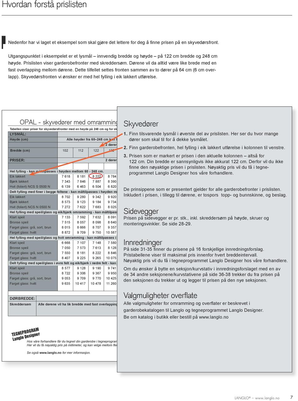 Dørene vil da alltid være like brede med en fast overlapping mellom dørene. Dette tilfellet settes fronten sammen av to dører på 64 cm (6 cm overlapp).