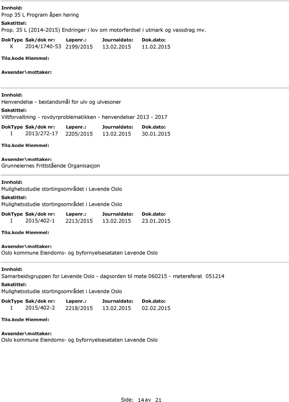 01.2015 Oslo kommune Eiendoms- og byfornyelsesetaten Levende Oslo Samarbeidsgruppen for Levende Oslo - dagsorden til møte 060215 - møtereferat 051214 Mulighetsstudie stortingsområdet i