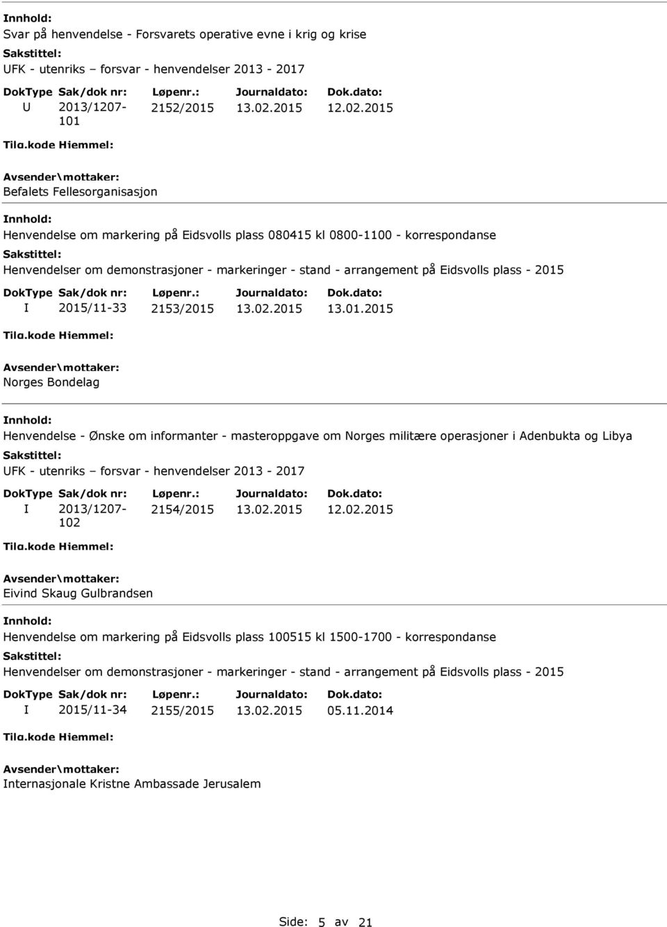 2015/11-33 2153/2015 13.01.2015 Norges Bondelag Henvendelse - Ønske om informanter - masteroppgave om Norges militære operasjoner i Adenbukta og Libya FK - utenriks forsvar - henvendelser 2013-2017