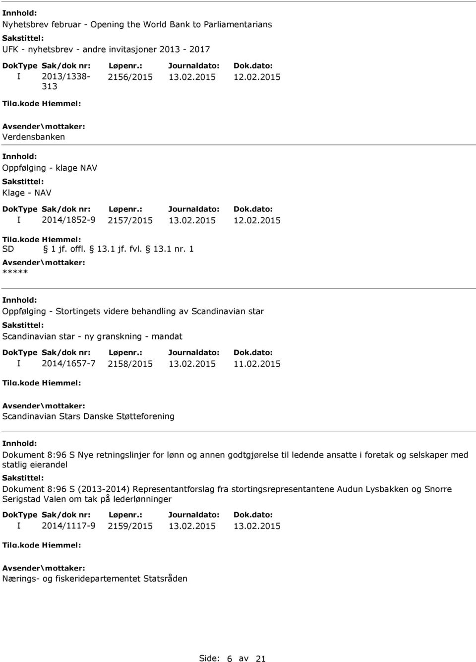 2015 Scandinavian Stars Danske Støtteforening Dokument 8:96 S Nye retningslinjer for lønn og annen godtgjørelse til ledende ansatte i foretak og selskaper med statlig eierandel Dokument 8:96 S