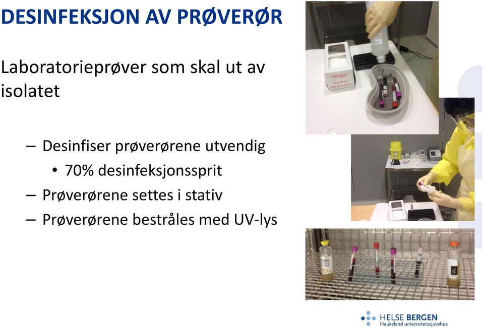 prøverørene utvendig 70% desinfeksjonssprit