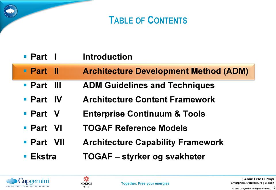 Architecture Content Framework Enterprise Continuum & Tools TOGAF Reference Models