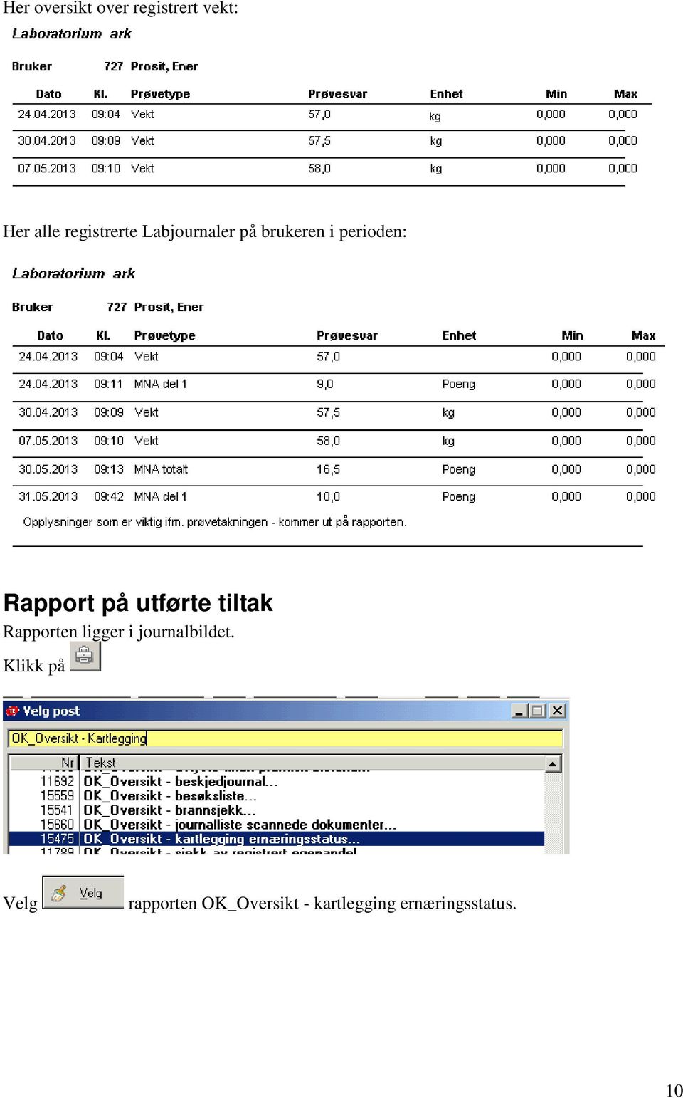 tiltak Rapporten ligger i journalbildet.