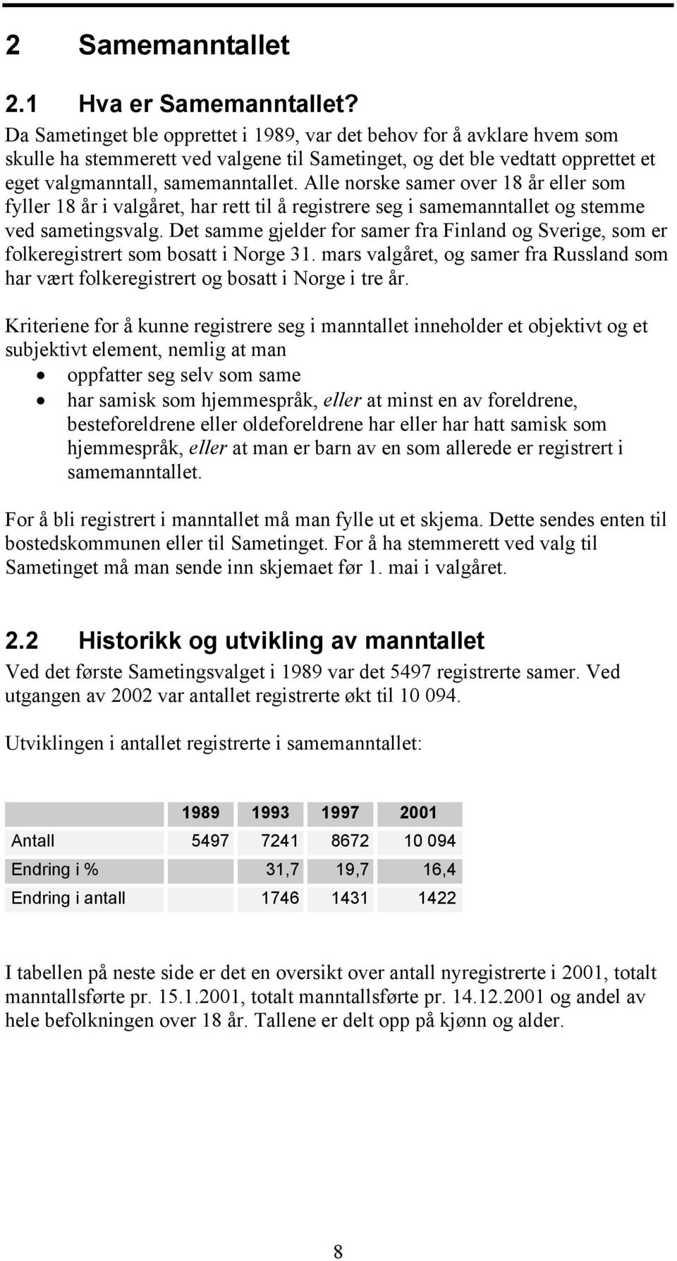 Alle norske samer over 18 år eller som fyller 18 år i valgåret, har rett til å registrere seg i samemanntallet og stemme ved sametingsvalg.