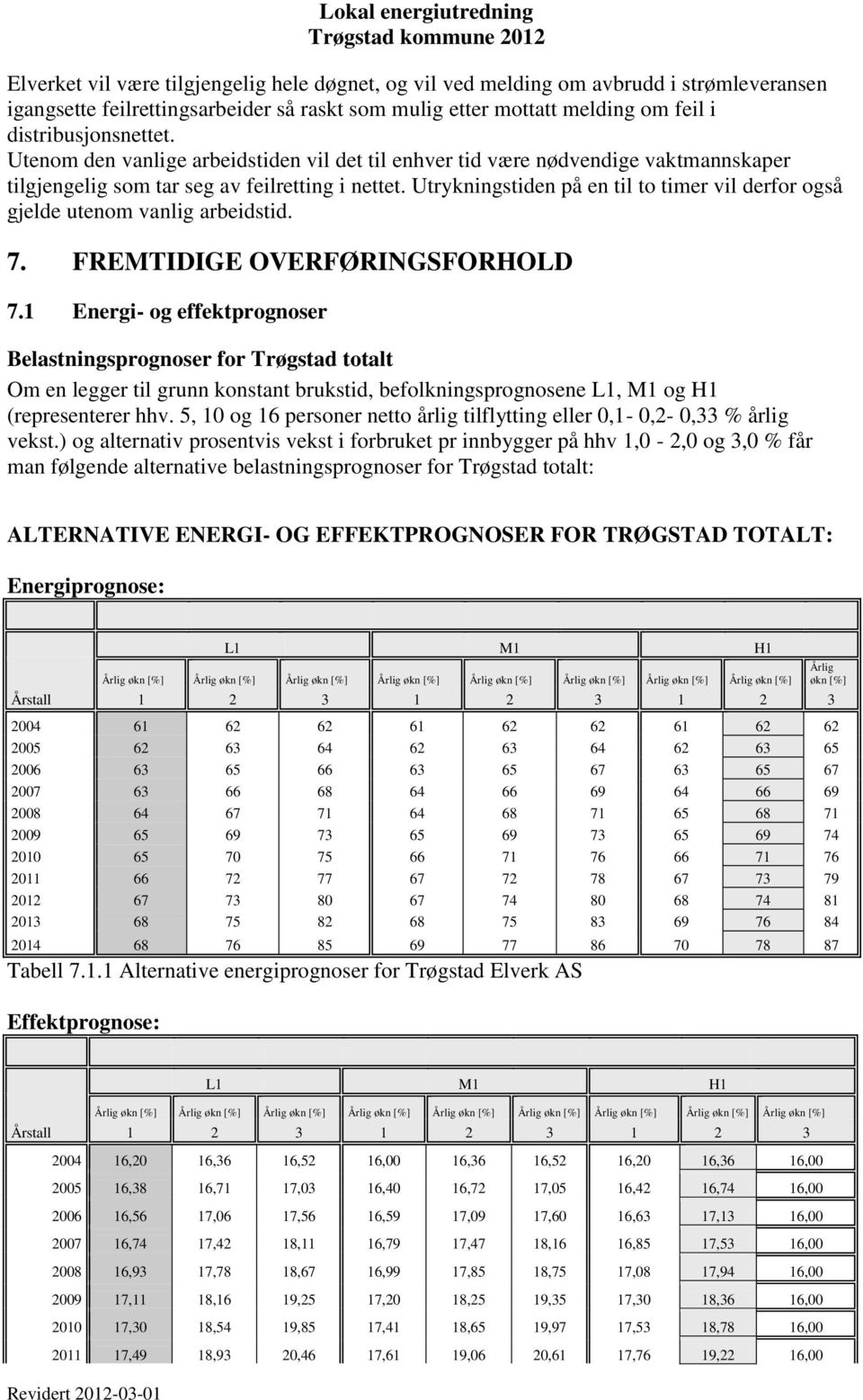 Utrykningstiden på en til to timer vil derfor også gjelde utenom vanlig arbeidstid. 7. FREMTIDIGE OVERFØRINGSFORHOLD 7.