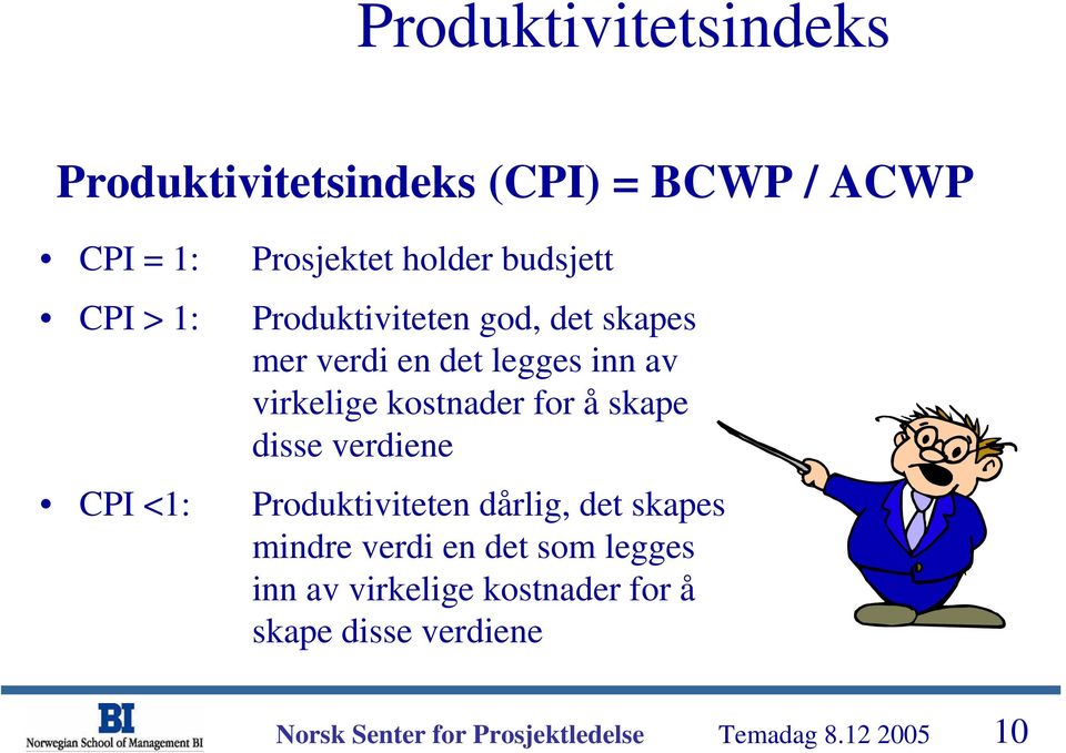 kostnader for å skape disse verdiene CPI <1: Produktiviteten dårlig, det skapes mindre