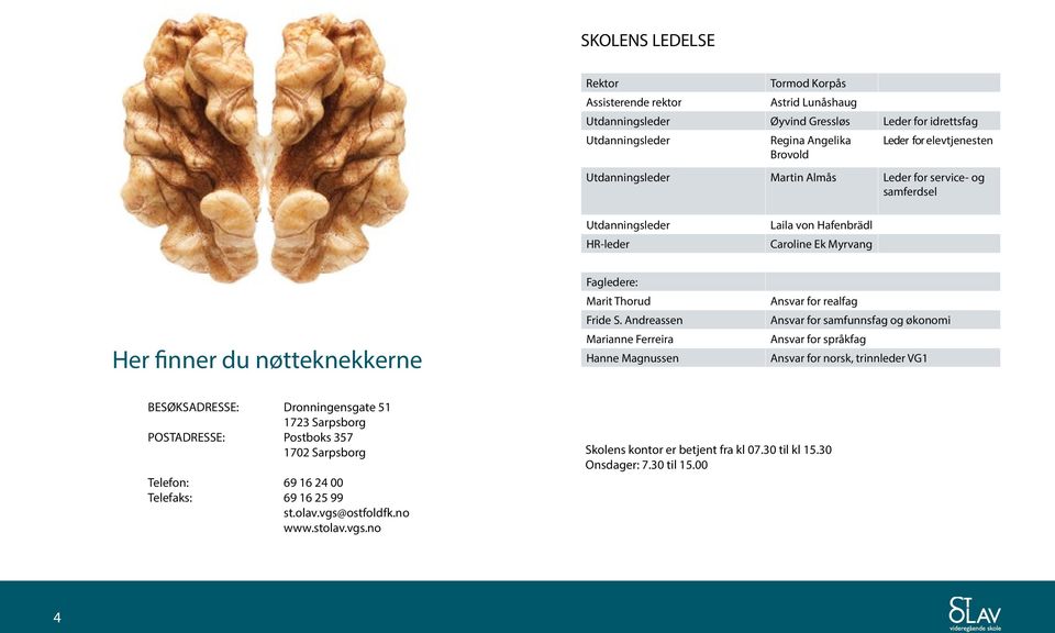 Andreassen Marianne Ferreira Hanne Magnussen Ansvar for realfag Ansvar for samfunnsfag og økonomi Ansvar for språkfag Ansvar for norsk, trinnleder VG1 BESØKSADRESSE: Dronningensgate 51 1723