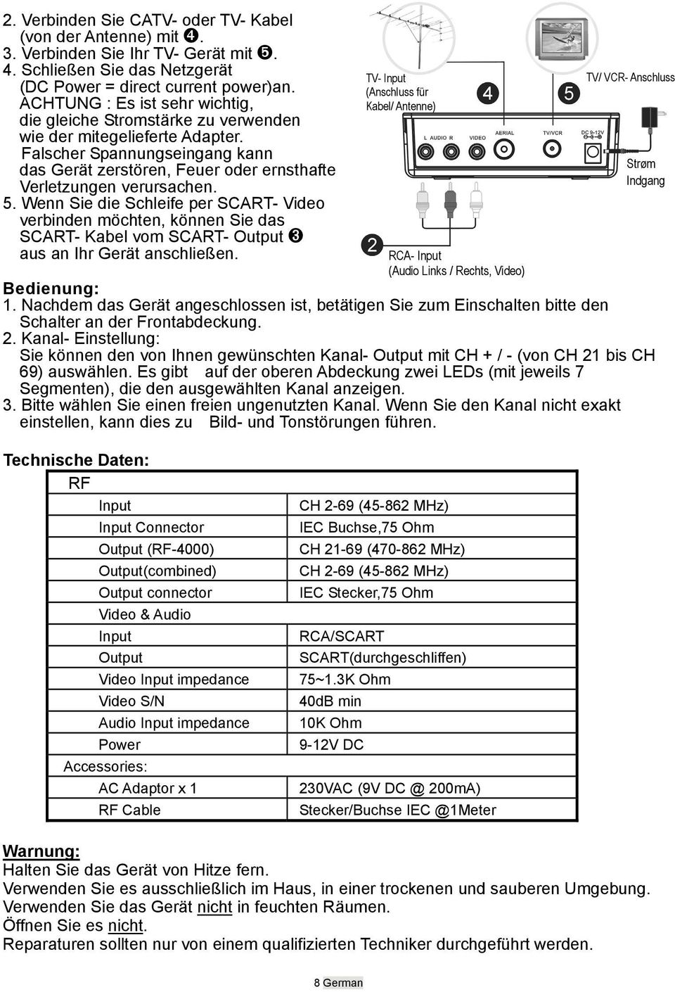 5. Wenn Sie die Schleife per SCART- Video verbinden möchten, können Sie das SCART- Kabel vom SCART- Output î aus an Ihr Gerät anschließen.