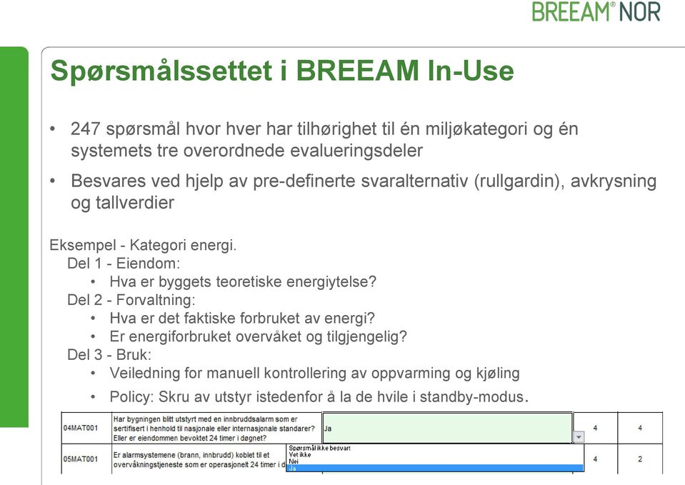 Del 1 - Eiendom: Hva er byggets teoretiske energiytelse? Del 2 - Forvaltning: Hva er det faktiske forbruket av energi?