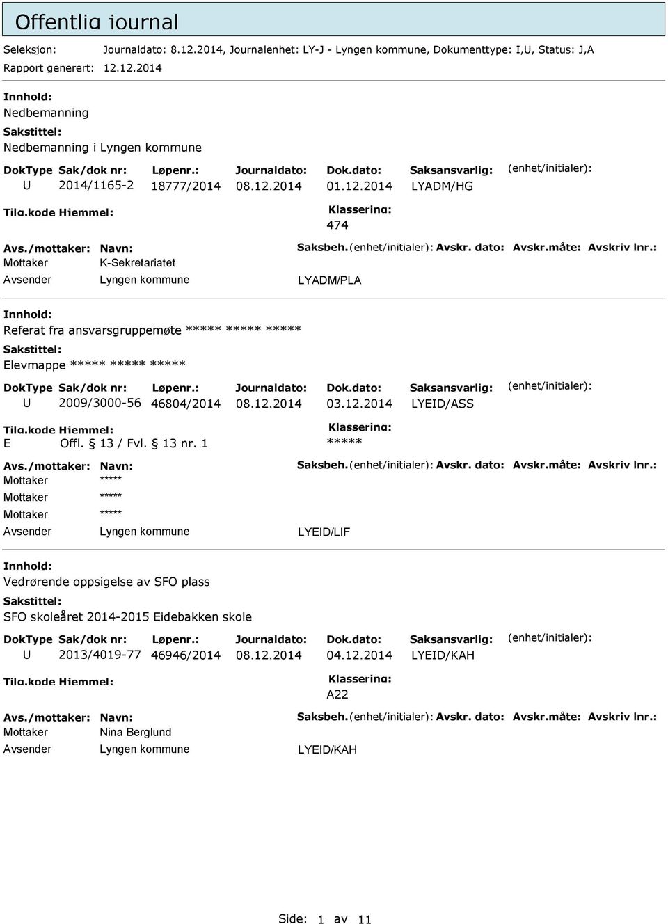 13 / Fvl. 13 nr. 1 Avs./mottaker: Navn: Saksbeh. Avskr. dato: Avskr.måte: Avskriv lnr.