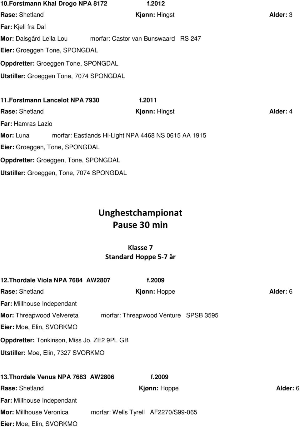 Groeggen Tone, 7074 SPONGDAL 11.Forstmann Lancelot NPA 7930 f.