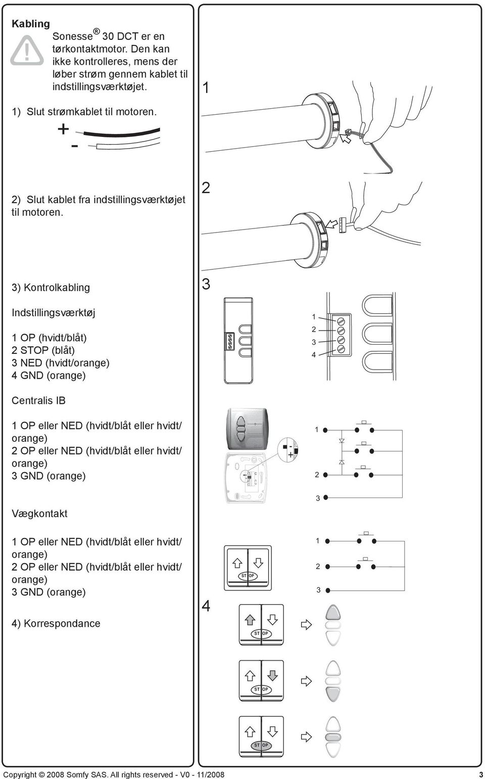) Kontrolkabling Indstillingsværktøj OP (hvidt/blåt) STOP (blåt) NED (hvidt/orange) 4 GND (orange) 4 Centralis IB OP eller NED (hvidt/blåt eller hvidt/ orange) OP