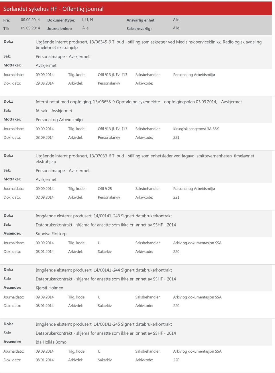 2014 Arkivdel: Personalarkiv Arkivkode: 221 tgående internt produsert, 13/07033-6 Tilbud - stilling som enhetsleder ved fagavd. smittevernenheten, timelønnet ekstrahjelp Dok. dato: 02.09.