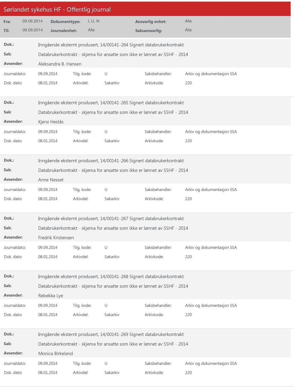 14/00141-266 Signert databrukerkontrakt Anne Nesset Inngående eksternt produsert, 14/00141-267 Signert databrukerkontrakt Fredrik