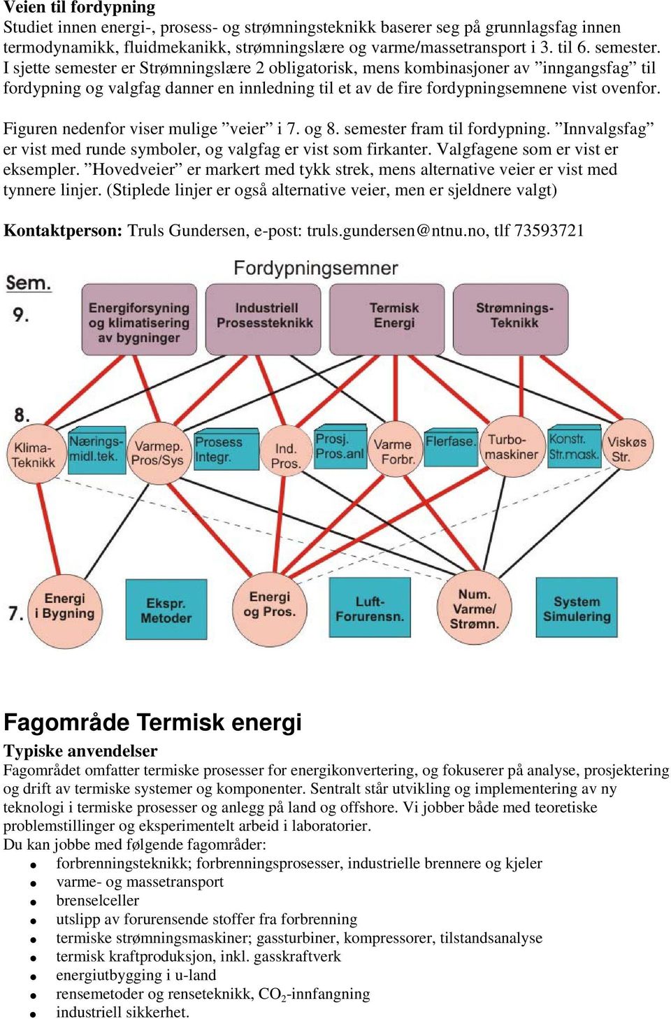 Figuren nedenfor viser mulige veier i 7. og 8. semester fram til fordypning. Innvalgsfag er vist med runde symboler, og valgfag er vist som firkanter. Valgfagene som er vist er eksempler.