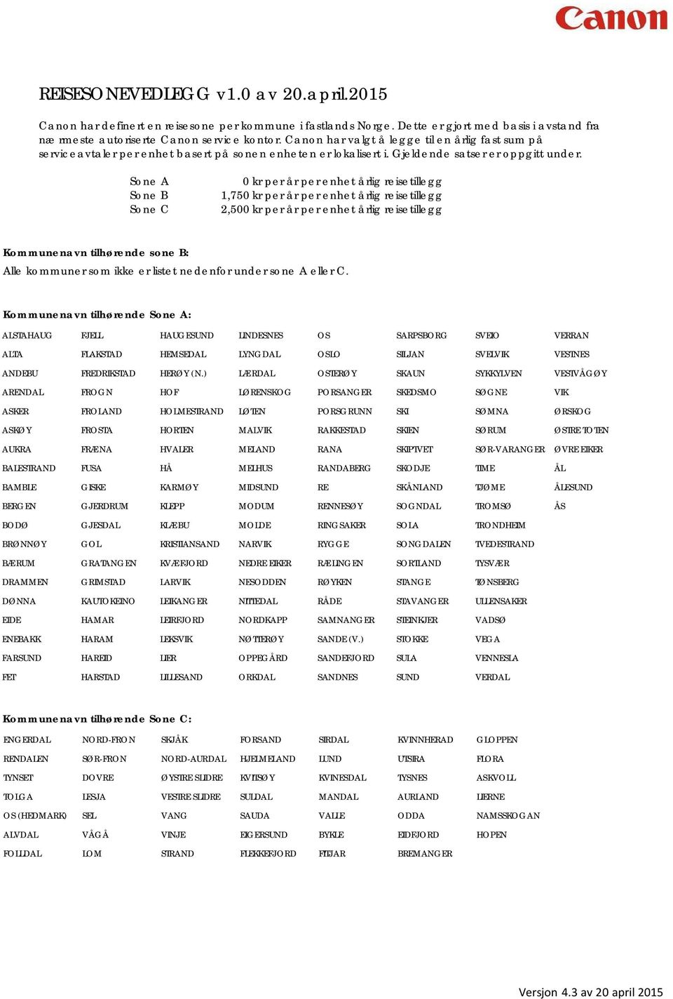 Sone A Sone B Sone C 0 kr per år per enhet årlig reisetillegg 1,750 kr per år per enhet årlig reisetillegg 2,500 kr per år per enhet årlig reisetillegg Kommunenavn tilhørende sone B: Alle kommuner