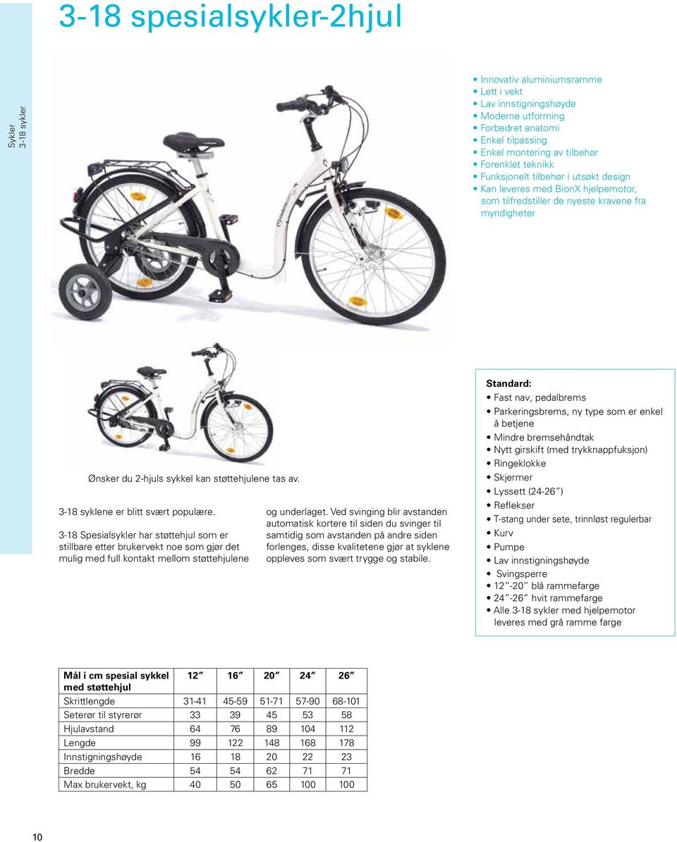 3-18 syklene er blitt svært populære. 3-18 Spesialsykler har støttehjul som er stillbare etter brukervekt noe som gjør det mulig med full kontakt mellom støttehjulene og underlaget.