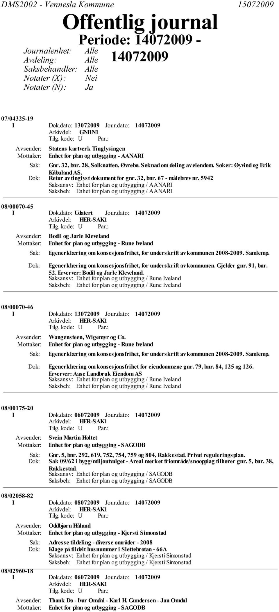 Retur av tinglyst dokument for gnr. 32, bnr. 67 - målebrev nr. 5942 08/00070-45 I Dok.dato: Udatert Jour.