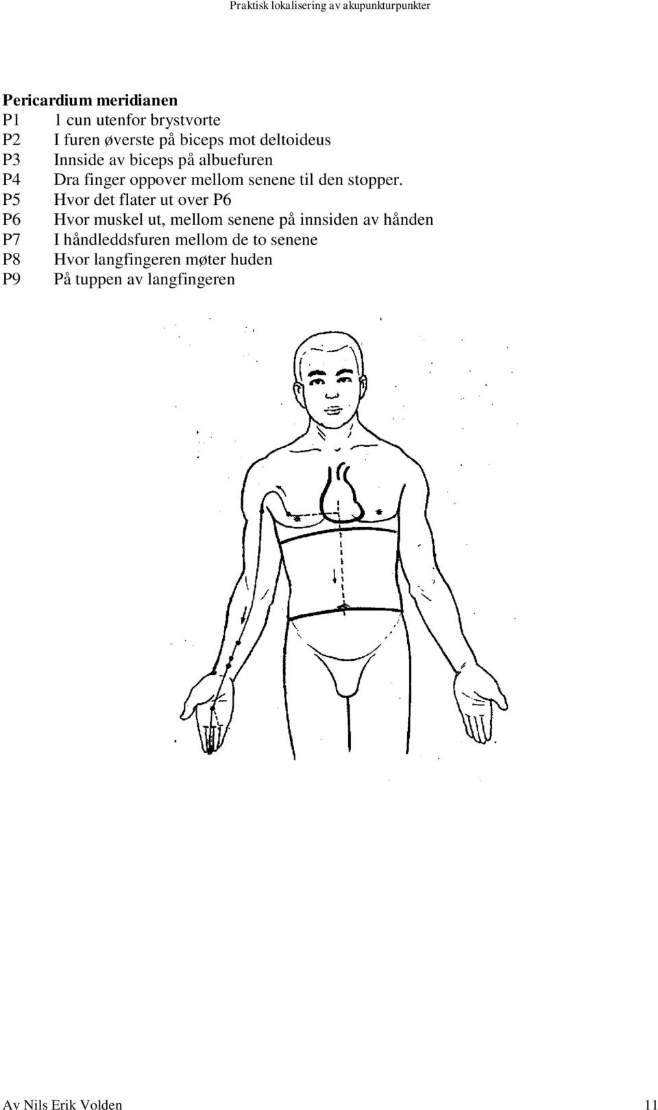 P5 Hvor det flater ut over P6 P6 Hvor muskel ut, mellom senene på innsiden av hånden P7 I