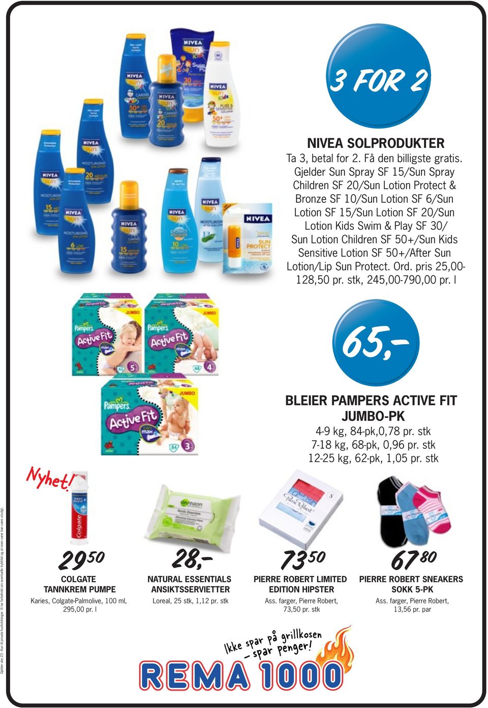 Kids Sensitive Lotion SF 50+/After Sun Lotion/Lip Sun Protect. Ord. pris 25,00-128,50 pr. stk, 245,00-790,00 pr. l BLEIER PAMPERS ACTIVE FIT JUMBO-PK 4-9 kg, 84-pk,0,78 pr.