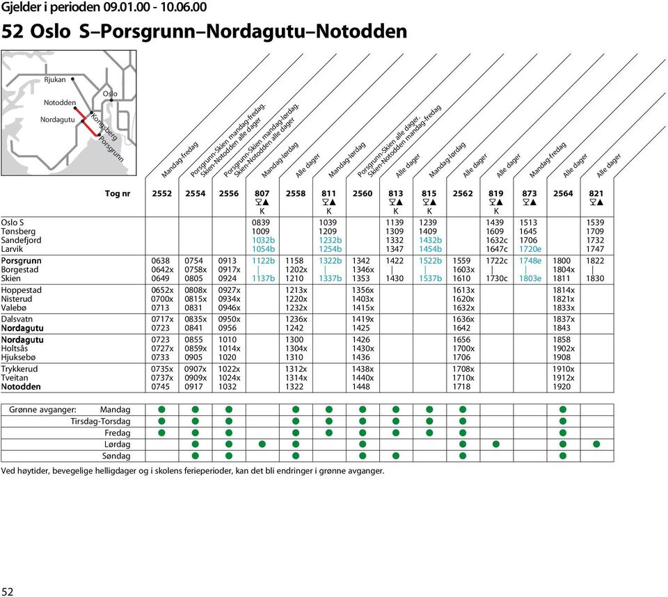 Skien-Notodden manda-freda Manda-lørda To nr 2552 2554 2556 807 2558 811 2560 813 815 2562 819 873 2564 821 fc fc fc fc fc fc fc K K K K K Oslo S 0839 1039 1139 1239 1439 1513 1539 Tønsber 1009 1209