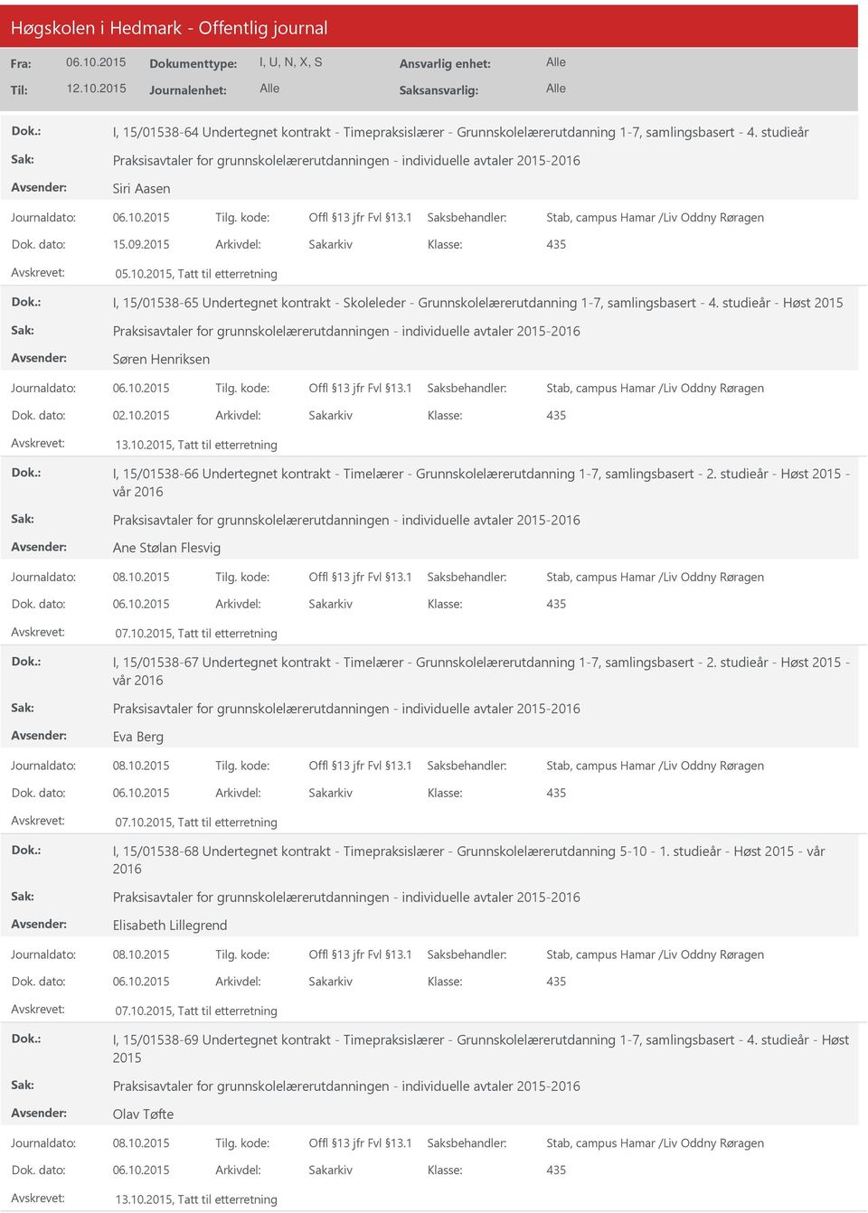 2015 Arkivdel: Sakarkiv 05.10.2015, Tatt til etterretning I, 15/01538-65 ndertegnet kontrakt - Skoleleder - Grunnskolelærerutdanning 1-7, samlingsbasert - 4.