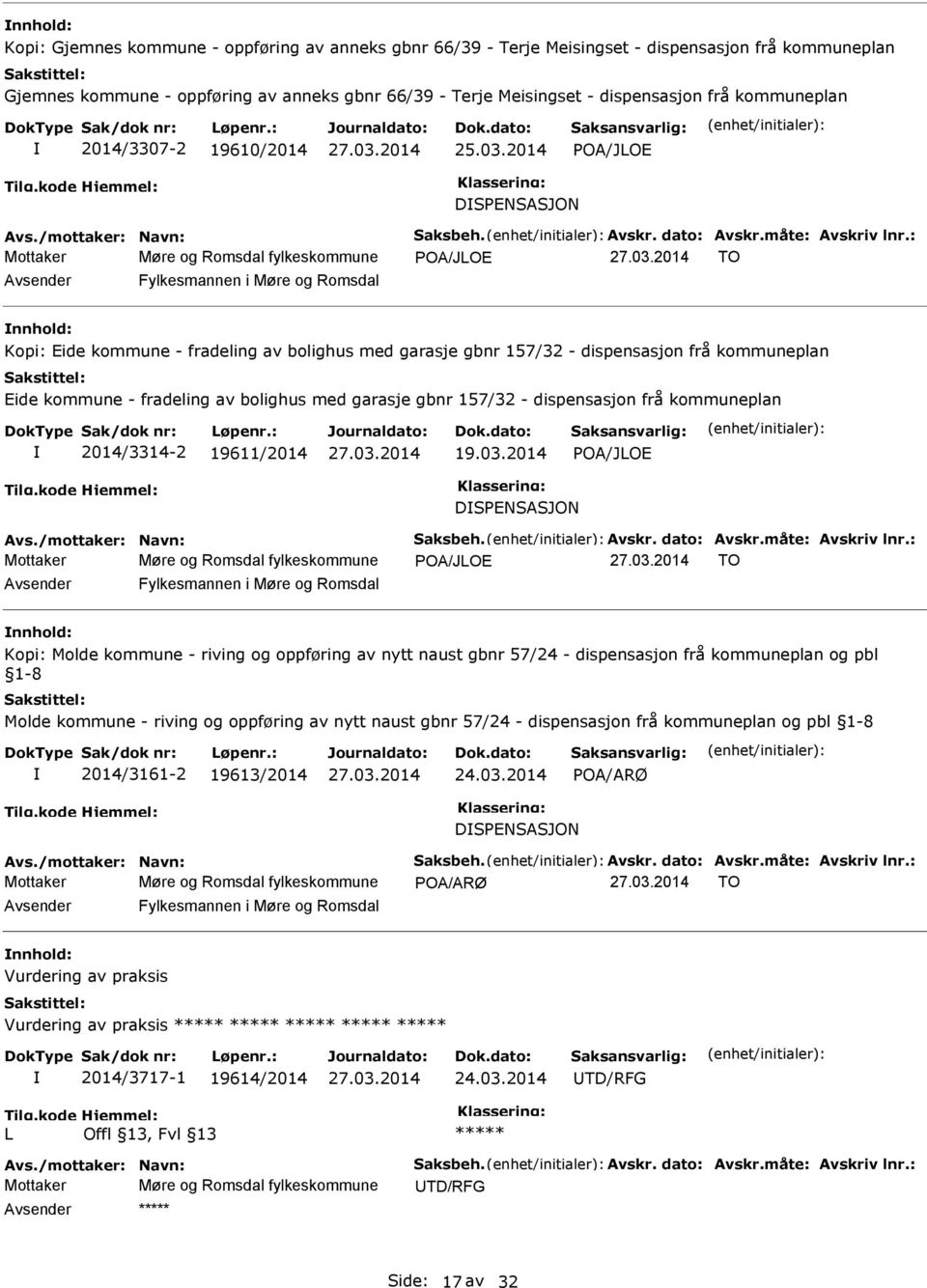 2014 POA/JLOE DSPENSASJON Møre og Romsdal fylkeskommune POA/JLOE TO Fylkesmannen i Møre og Romsdal Kopi: Eide kommune - fradeling av bolighus med garasje gbnr 157/32 - dispensasjon frå kommuneplan