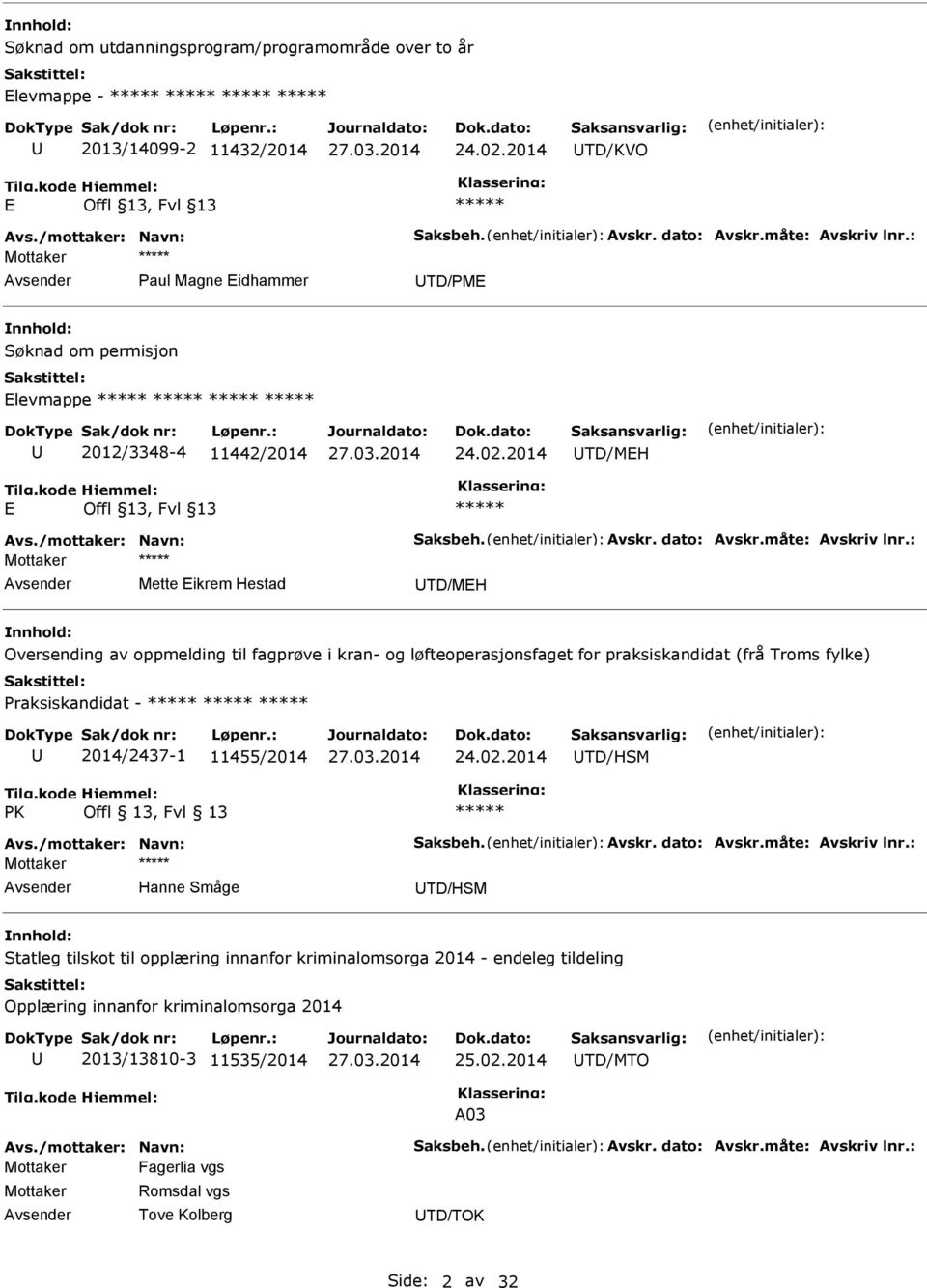 2014 TD/MEH E Mette Eikrem Hestad TD/MEH Oversending av oppmelding til fagprøve i kran- og løfteoperasjonsfaget for praksiskandidat (frå Troms fylke)