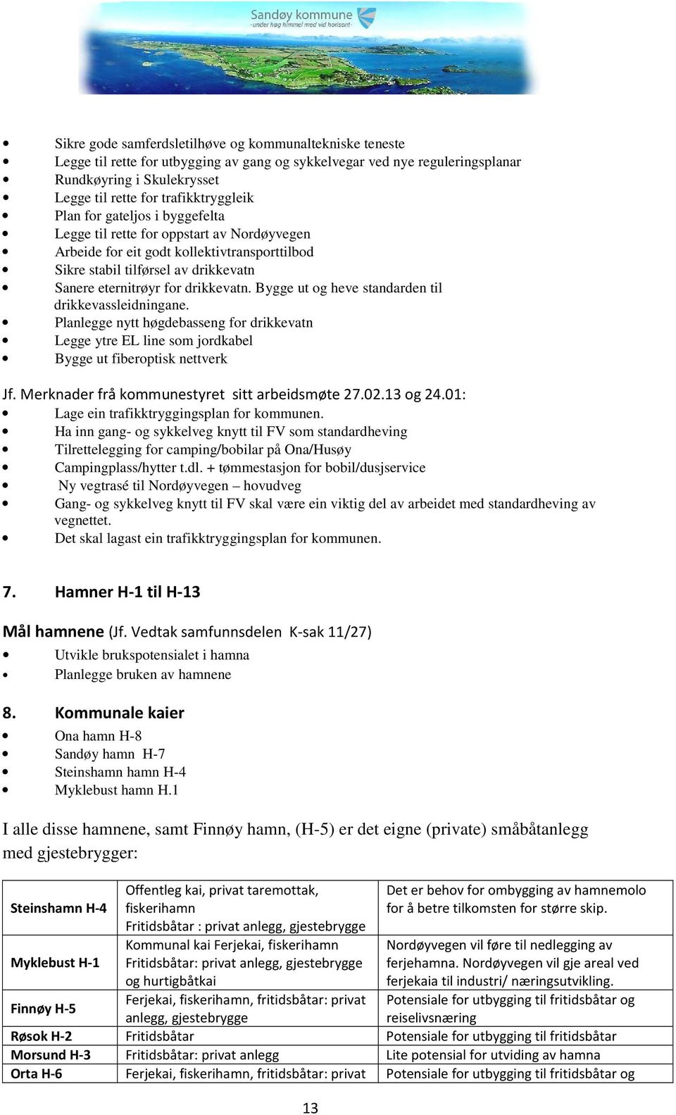 Bygge ut og heve standarden til drikkevassleidningane. Planlegge nytt høgdebasseng for drikkevatn Legge ytre EL line som jordkabel Bygge ut fiberoptisk nettverk Jf.